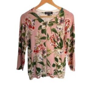 Context Pink Floral Zipper Front Sweater Medium